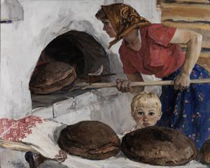 Image of Russian Mother Baking Bread*