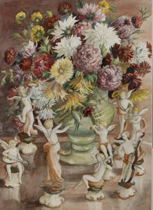 Image of Floral Still life with Figurines