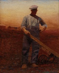 Image of Farmer in Red Landscape