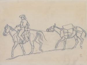 Image of Cowboy and Pack Mule (study)