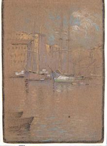 Image of Harbor scene with boats (untitled)